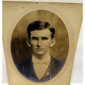 OLD, Antique Black-White Photo of Young Man in Suit-Dapper & Handsome 20" x 16"